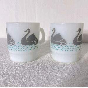 Vintage Termocrisa Grey Swan Milk Glass Mugs x2